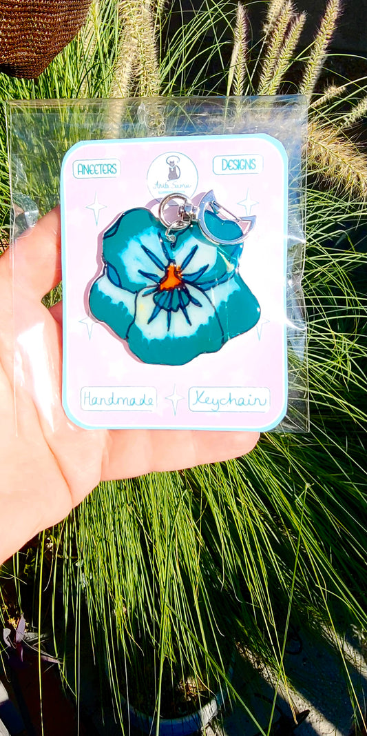 Pansy Aqua Keychain