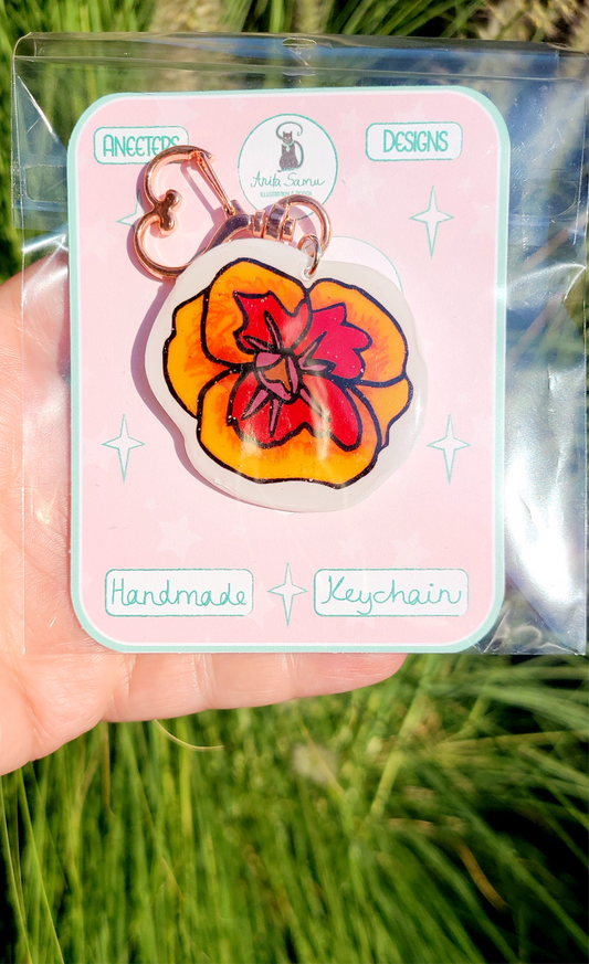 Pansy Vibrant Orange  Keychain