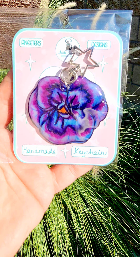 Pansy Violet Keychain