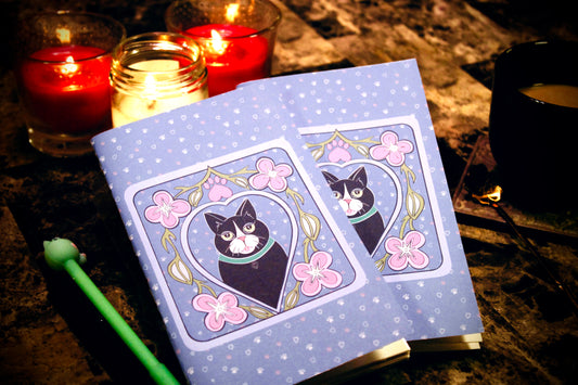 Feline Love Blue - Notebook, B6 Slim, Handmade