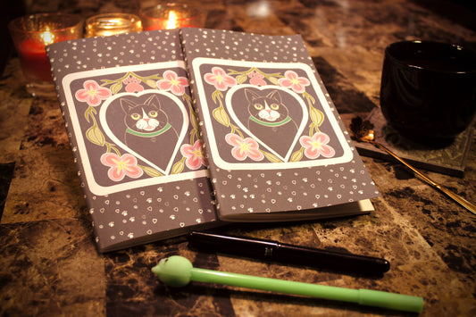 Feline Love Black - Handmade Notebook, B6 Slim