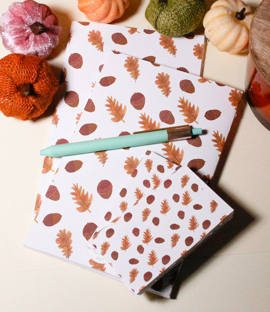 Autumn Love- Acorns & Leaves Handmade Notebook