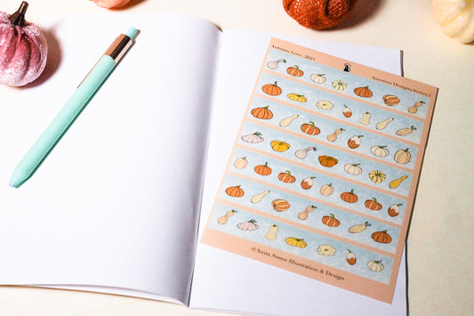Handmade Planner Sticker Strip Sheets: Autumn Love - Gourds & Pumpkins